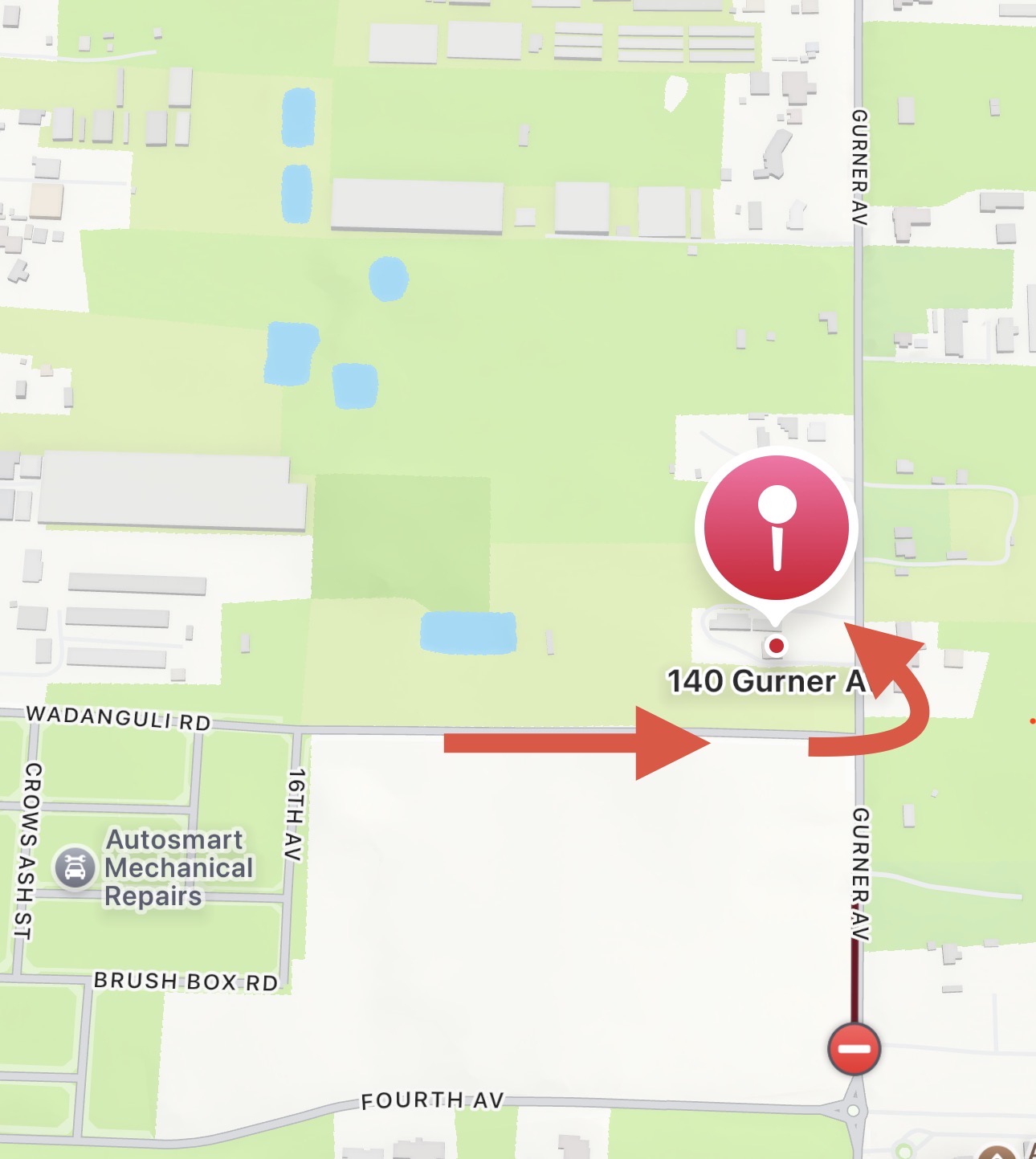 01 — Follow Wadanguli Road, then turn right into Gurner Avenue.